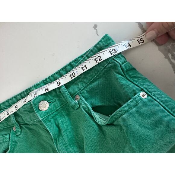 Zara High Rise Straight Leg Fray Hem Green Denim Pants Jeans Size 4 - Picture 5 of 11